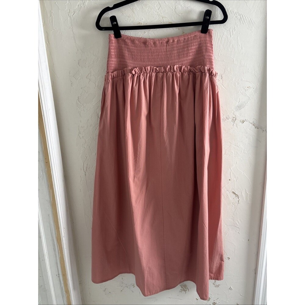 By Anthropologie Smocked Yoke Maxi Skirt Side Slit Spring Size S. MSRP $138 - Picture 3 of 8